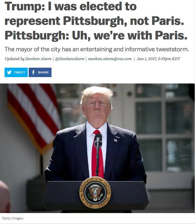 总统先生：这不是匹兹堡和巴黎的对决，它们同属一个星球