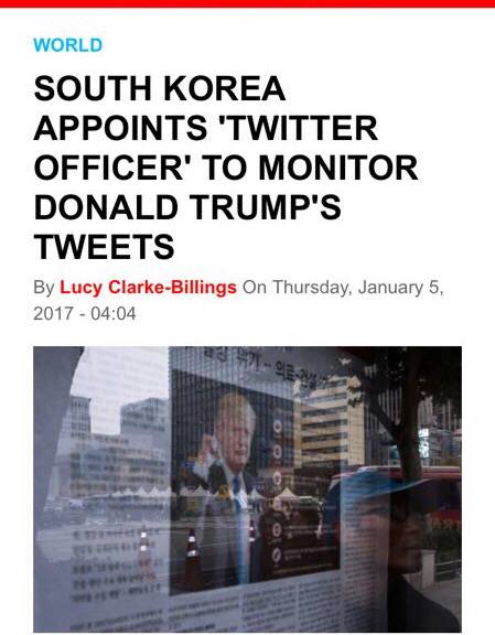 图解美国头条新闻：韩国政府派专人监控川普推特账户