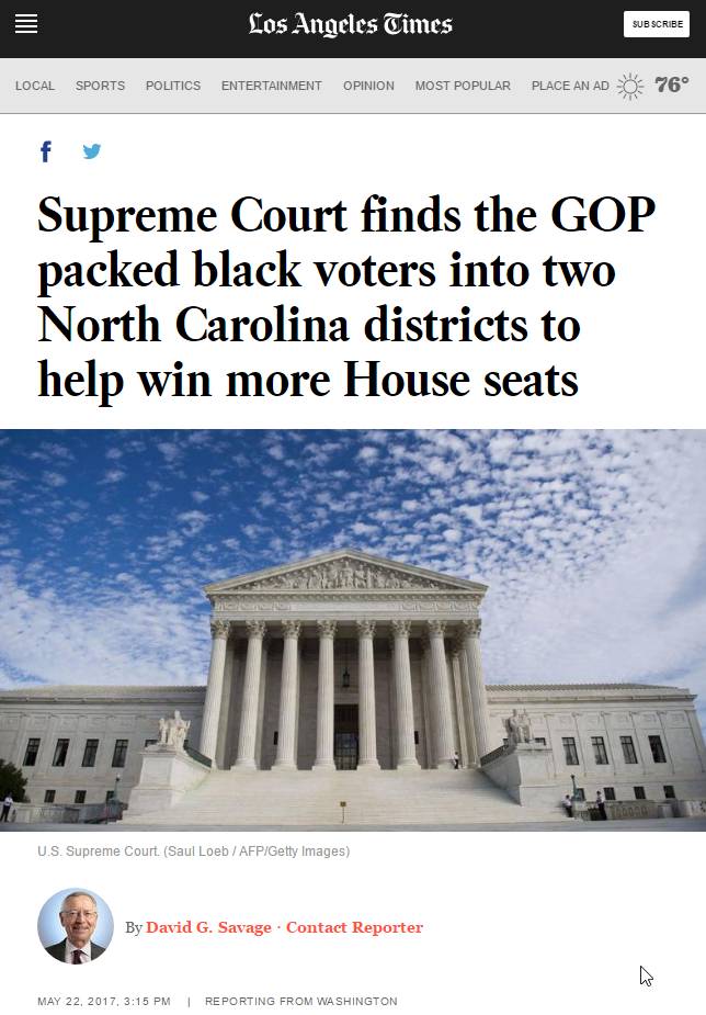 高院判北卡州根据种族重划选区违宪 | 图姐