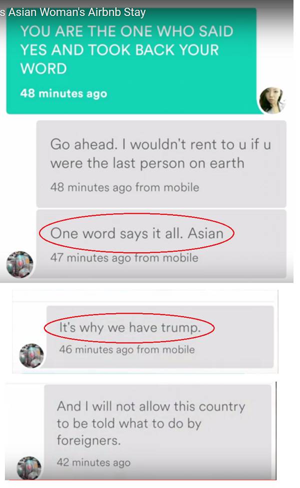 亚裔女哭诉Airbnb种族歧视 | 白人房主：“我们需要川普”